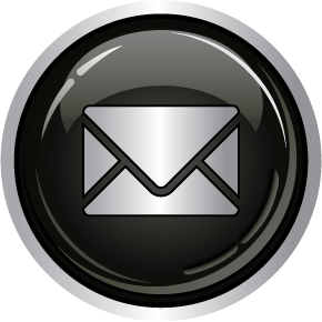 The image depicts a stylized black and white envelope icon within a glossy, circular button, suggesting an email or messaging function.