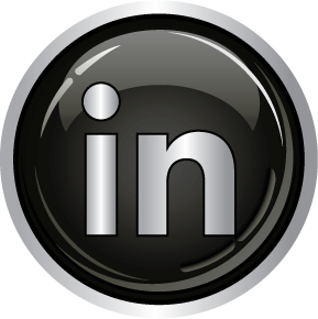 The image displays the LinkedIn logo, which is a stylized 'in' inside a black circle with a silver outline.